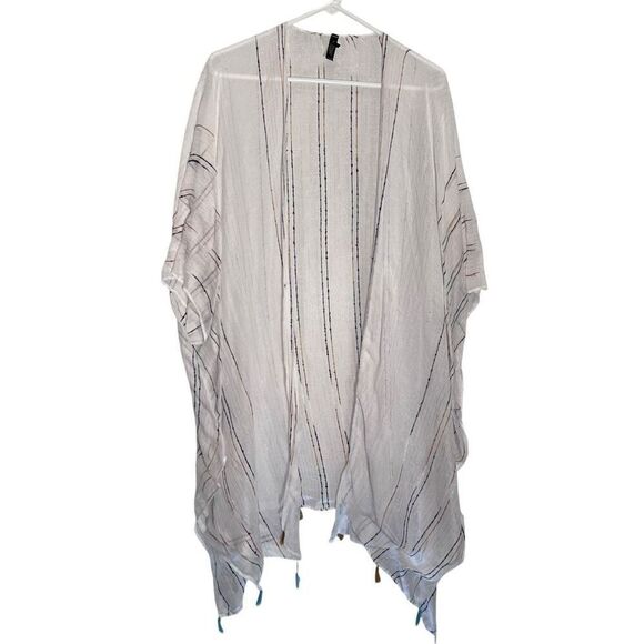 Torrid Open Front Rainbow Stripe Fringe Ruana Ivory Size O/S - Picture 1 of 7